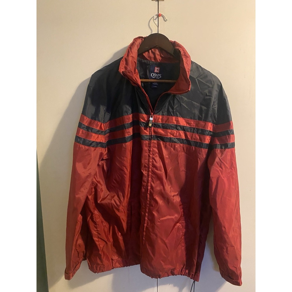 Vintage Chaps Ralph Lauren Windbreaker Jacket Red Black L Zip Nylon Logo Preppy
